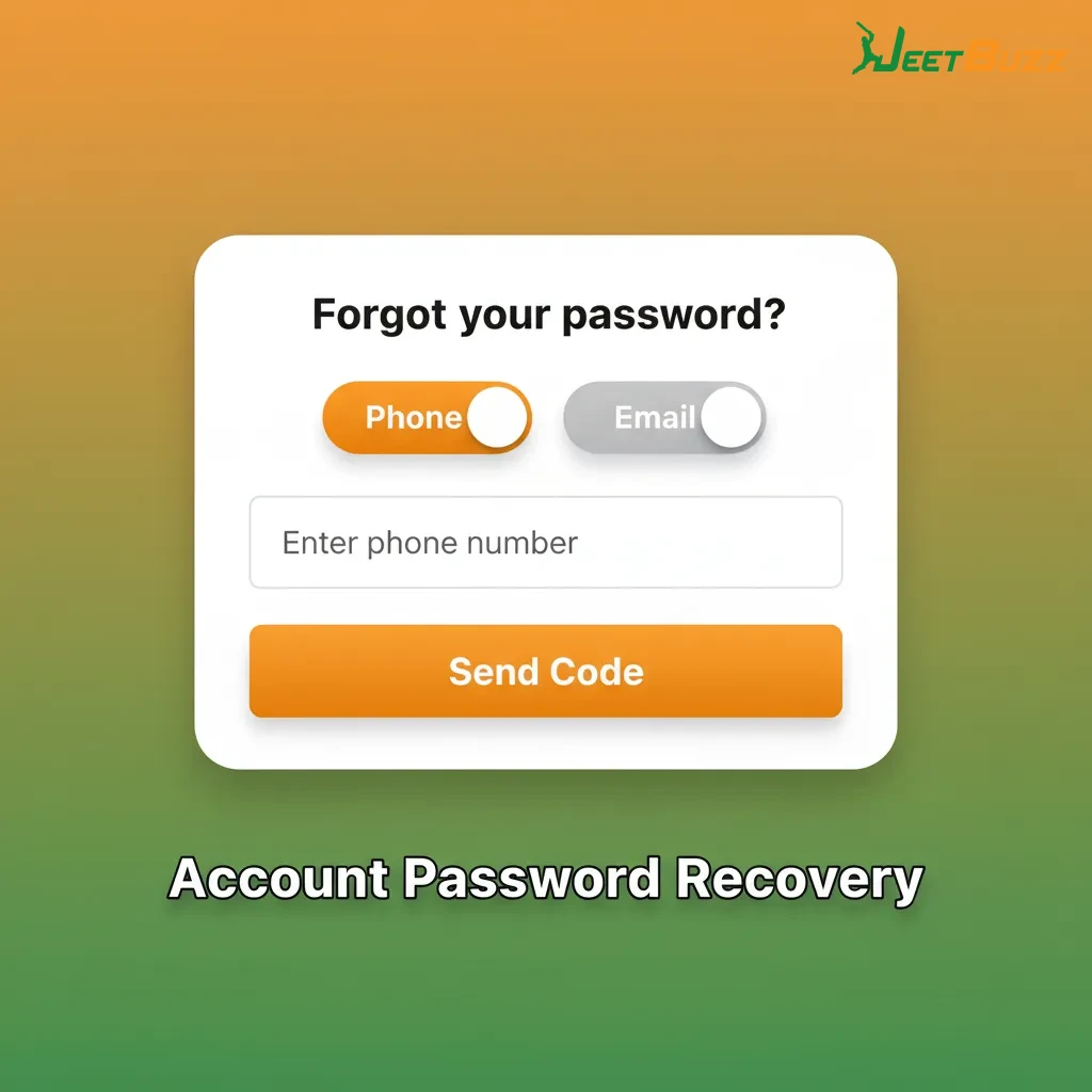 Illustrated password recovery steps: Forgot Password, choose SMS OTP or email link, verify, set new password, sign in.