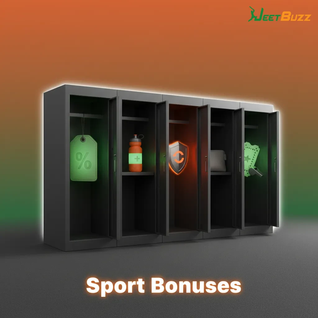 Sports bonuses: 50% refund, accumulator boost to 70%, 25% weekly reload, 10% cricket cashback, esports early payout.