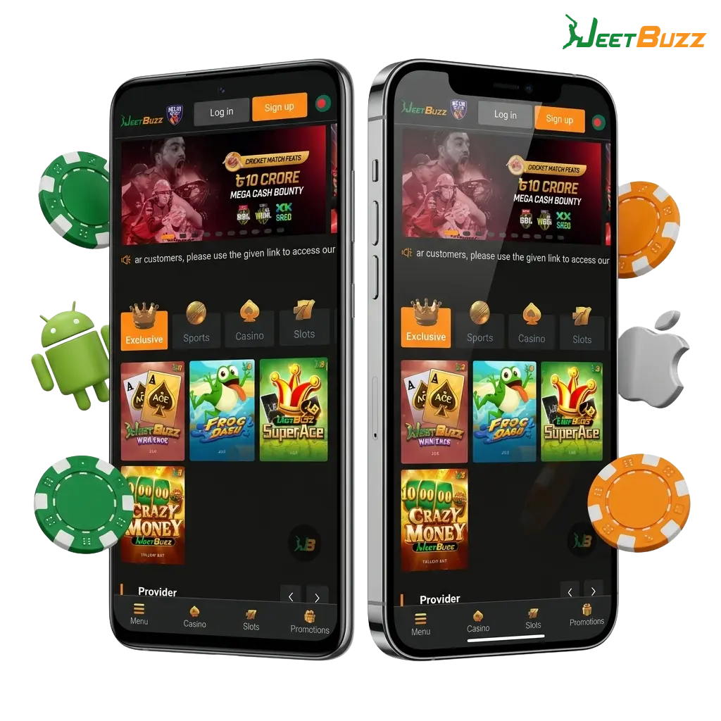 Jeetbuzz mobile app for Android and iOS in Bangladesh with sports betting, casino gaming, and BKash payments